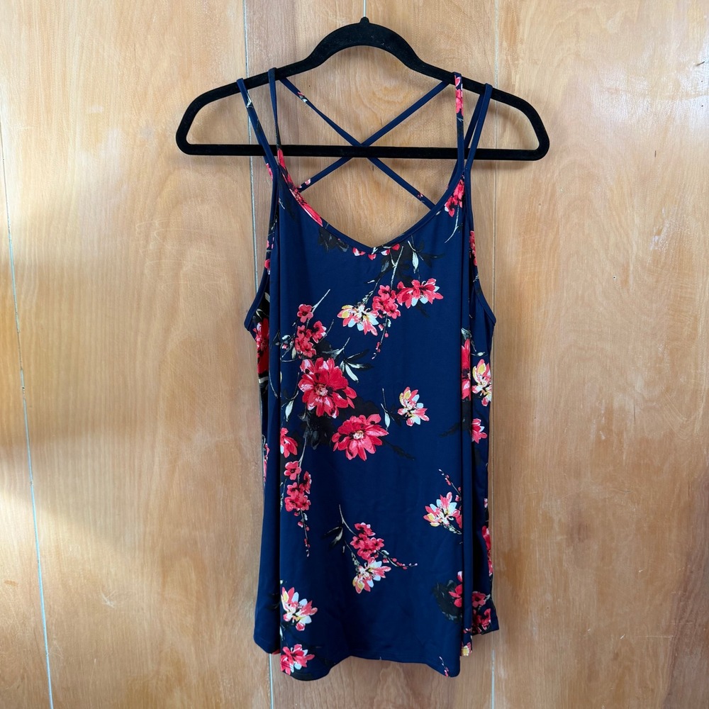 Papermoon Navy Blue Floral Cami Top 2X NWT Double Strap Criss Cross‎ Back Tank